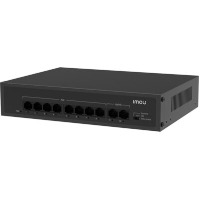 Imou 10-port 100M unmanaged PoE Switch, 8x PoE 10/100, 2x uplink 10/100, 65W total power, up to 250m PoE, 4KV lighting Protectio