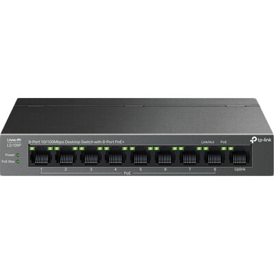 TP-Link LS109P 9-Port 10/100 Mbps Desktop Switch with 8-Port PoE+, 8× 10/100 Mbps PoE+ Ports, 1× 10/100 Mbps Non-PoE Port, 802.3