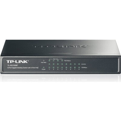 TP-Link TL-SG1008P 8-Port Gigabit Desktop Switch with 4-Port PoE+, 64W PoE Power supply, Supports PoE power up to 30 W for each 