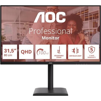 AOC 31.5inch 2560x1440 100Hz IPS Flat H/A 180 MM Adaptive Sync TUV EyeComfort Hardware USB HUB SPEAKERS Anti Blue light DP HDMI