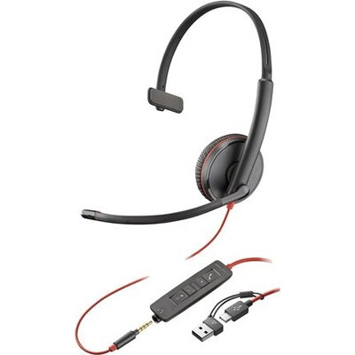 HP Poly Blackwire 3215 Monaural USB-C Headset +3.5mm Plug +USB-C/A Adapter