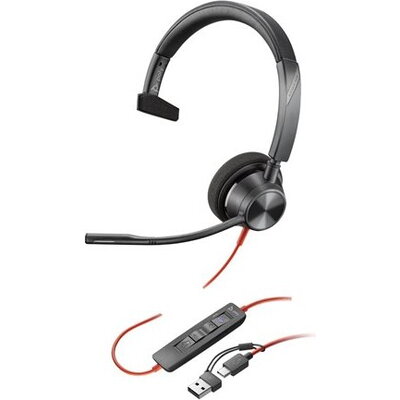 HP Poly Blackwire 3310 Monaural Microsoft Teams Certified USB-C Headset +USB-C/A Adapter