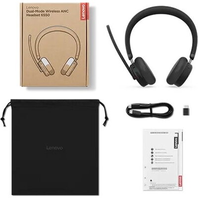 LENOVO 6550 Headset on-ear Bluetooth wireless active noise cancelling USB-C black Certified for Microsoft Teams