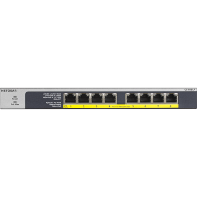 Суич Netgear GS108LP, 8x 10/100/1000 ProSafe Gigabit switch, 8x POE+ ports, (Up to 60W), Fanless