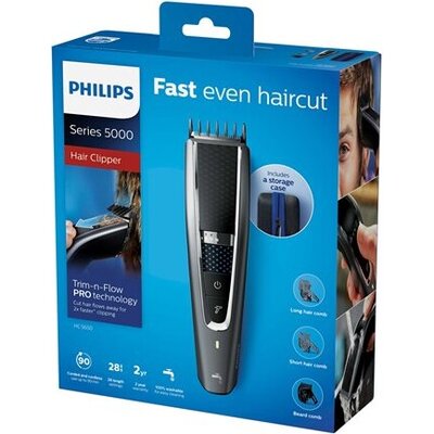 PHILIPS Hairclipper series 5000 Washable Trim-n-Flow PRO technology 28 length settings 90 min cordless use/1h charge