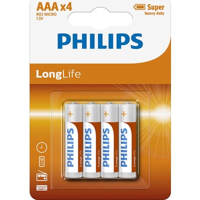 Philips Longlife батерия R03 AAA (E), 4-blister