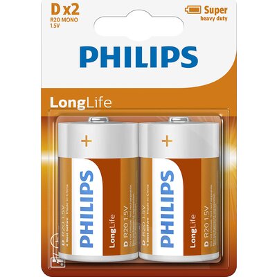 Philips Longlife батерия R20 (D), 2-blister
