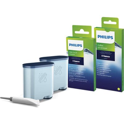 Philips Комплект за поддръжка за машините за еспресо Saeco, цялостна защита, 2 филтри AquaClean и смазка, 6 препарати за мляко и
