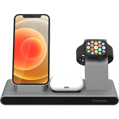 Prestigio ReVolt A7, 3-in-1 wireless charging station for iPhone, Apple Watch, AirPods, wilreless output for phone 7.5W/10W, wir