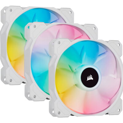 Corsair SP Series, White SP120 RGB ELITE, 120mm RGB LED Fan with AirGuide, Triple Pack with Lighting Node CORE, EAN:084000663777