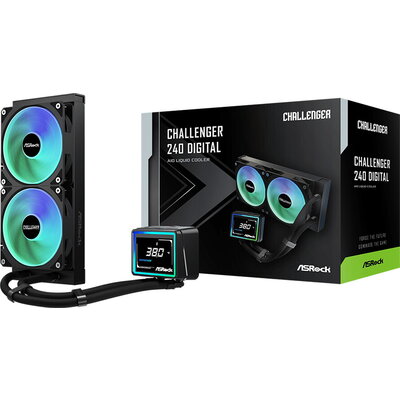 Asrock Challenger 240 Digital, AiO liquid cooler, ARGB, Digital display, 240 mm radiator, AM5, AM4, LGA1851, LGA1700, 90-ACLA36-