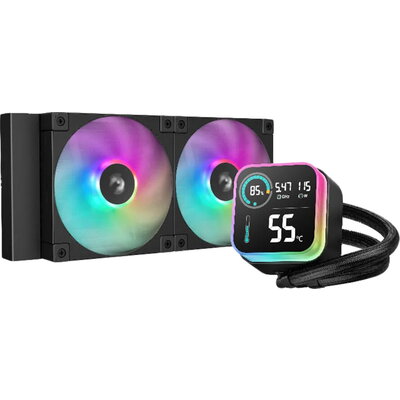 DeepCool LQ240, 240mm CPU Liquid Cooler, 2x120mm ARGB PWM Fans, LED Screen, Anti-Leak Technology, Black, LGA1851/1700/1200/1151/