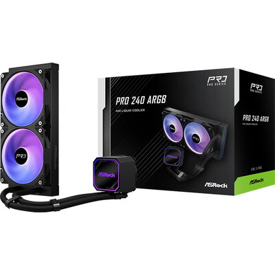 Asrock Pro 240 ARGB, AiO liquid cooler, 240 mm radiator, AM5, AM4, LGA1851, LGA1700, 90-APRA36-BAAGA6, Black, 6Y