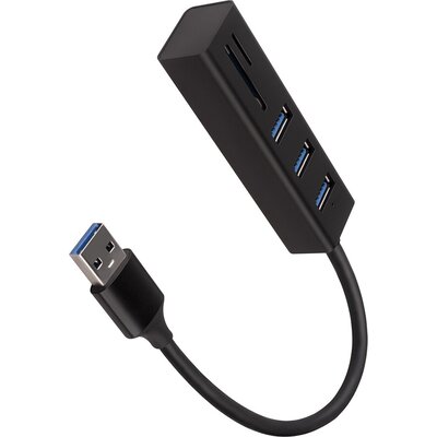 AXAGON HMA-CR3A 3x USB-A + SD/microSD, USB3.2 Gen 1 hub, metal, 20cm USB-A cable