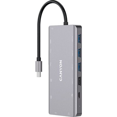 Canyon 13 in 1 USB C hub, with 2*HDMI, 3*USB3.0: support max. 5Gbps, 1*USB2.0: support max. 480Mbps, 1*PD: support max 100W PD, 