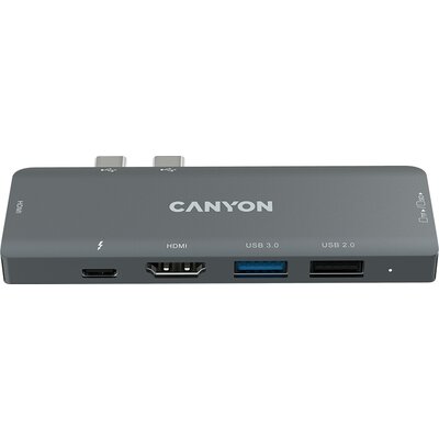 Canyon DS-05B Multiport Docking Station with 7 port, 1*Type C PD100W+2*HDMI+1*USB3.0+1*USB2.0+1*SD+1*TF. Input 100-240V, Output 