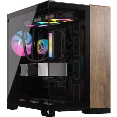 Corsair 6500X Tempered Glass Mid-Tower, Black/Walnut Wood