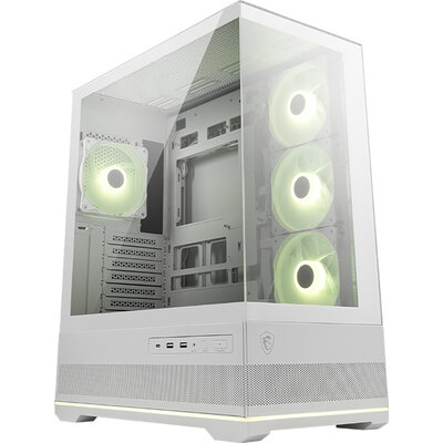MSI MAG PANO 110R PZ WHITE, Mid-Tower, ATX/M-ATX/ITX, 2x USB 3.2, 1x USB Type-C 20Gbs, 1x Audio/Mic, LED Button, ARGB Hub, 4x 12
