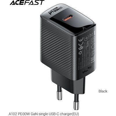 Acefast Универсално зарядно за стена Charger Wall GaN PD30W - A102 - USB-C x 1, Black