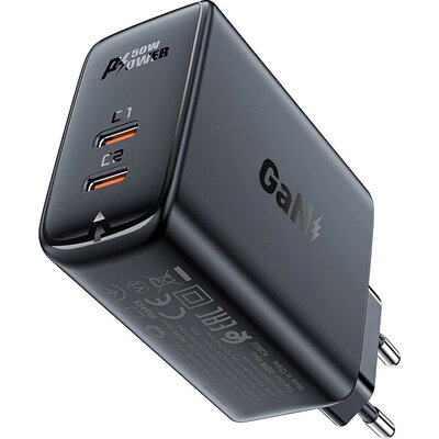 Acefast Универсално зарядно за стена Charger Wall GaN PD50W - A29 - USB-C x 2, Black