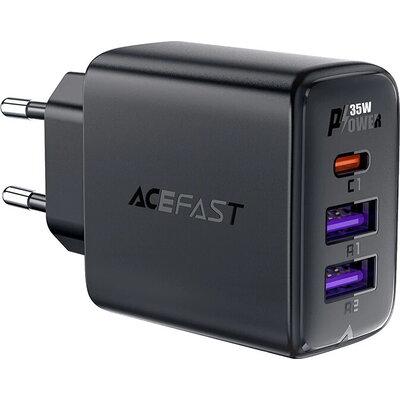 Acefast Универсално зарядно за стена Charger Wall GaN PD 35W - A57 - USB-C x 1, USB-A x 2, Black