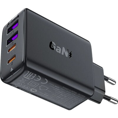 Acefast Универсално зарядно за стена Charger Wall GaN PD45W - A61 - USB-C x 2, USB-A x 2, Black