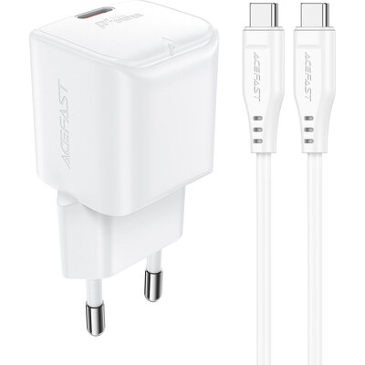 Acefast Универсално зарядно за стена Charger Wall GaN PD20W - A73 Mini with 1.2m cable - USB-C x 1, White