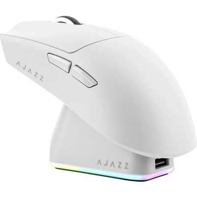 Ajazz професионална геймърска мишка AJ139P V3 MC - Wireless Gaming Mouse - 1K, Magnetic Charging Dock, White
