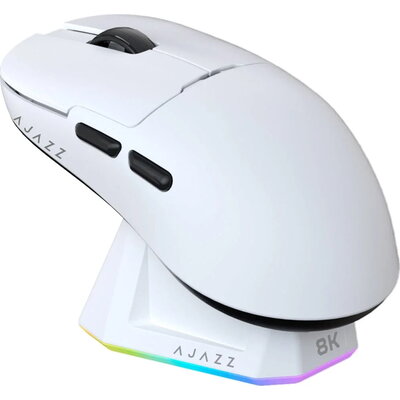 Ajazz професионална геймърска мишка AJ159 PRO - Wireless Gaming Mouse - 8K, Magnetic Charging Dock, White