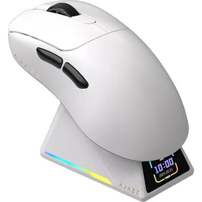 Ajazz професионална геймърска мишка AJ179 APEX - Wireless Gaming Mouse - 8K, Magnetic Charging Dock, White