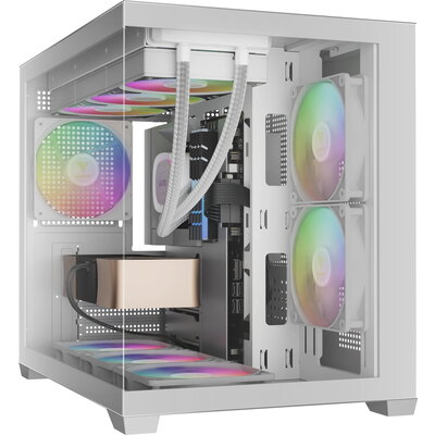 Кутия Gamdias AURA GC10M White - 3 x 120 mm A-RGB, Tempered Glass