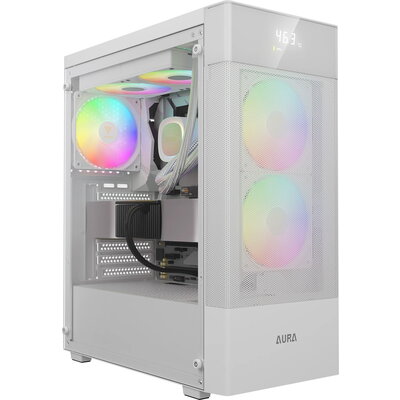 Gamdias кутия Case ATX - AURA GC5 ELITE ARGB WH - Addressable RGB, Mesh, Digital Display