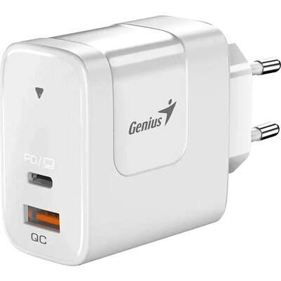 Genius Универсално зарядно за стена Charger Wall GaN - USB Type-C/A 65W White - PD-65AC