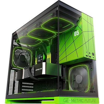 Geometric Future кутия Case EATX - Model 5 Black/Green, NVIDIA style limited edition - 5 x 140 mm aRGB fans included