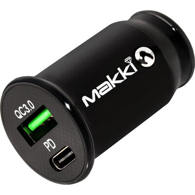 Makki зарядно за кола Fast Charger Car - Type-C + USB QC3.0  20W - MAKKI-CC20W02-BK