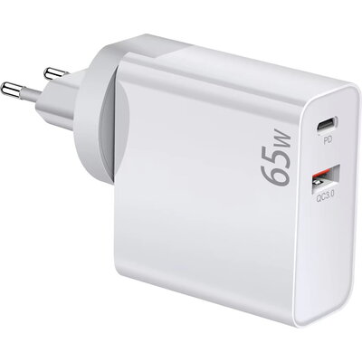 Makki Универсално зарядно за стена Charger Wall GaN - USB Type-C/A 65W White - MAKKI-GN65W1A1C