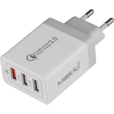 Makki бързо зарядно Fast Charger - QC3.0+2xUSB 30W White - MAKKI-QC30W3
