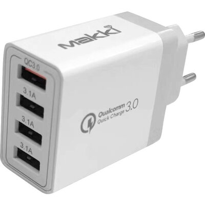 Makki бързо зарядно Fast Charger - QC3.0+3xUSB 30W White - MAKKI-QC48W4
