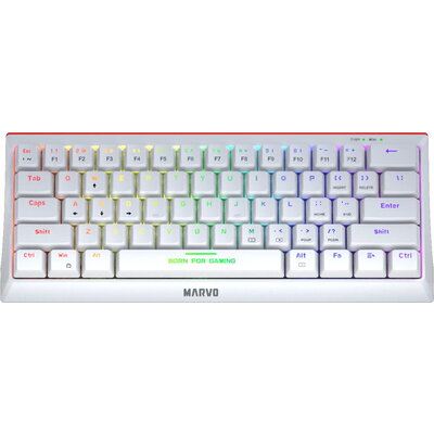 Marvo геймърска клавиатура 61 keys TKL Hecate 61R WH - KG962G White - RED switches, RGB