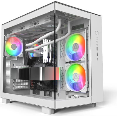 Montech кутия KING 65 Pro, Dual Chamber Mid-tower Case, 3 ARGB Fans, White