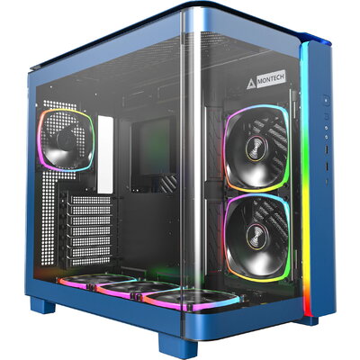 Montech кутия KING 95 Pro, Dual Chamber Mid-tower Case, 6 ARGB Fans, 2 Front Panels, Prussian Blue