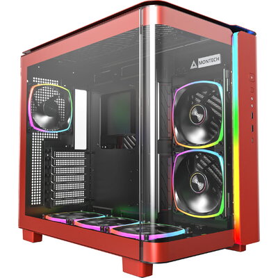 Montech кутия KING 95 Pro, Dual Chamber Mid-tower Case, 6 ARGB Fans, 2 Front Panels, Red