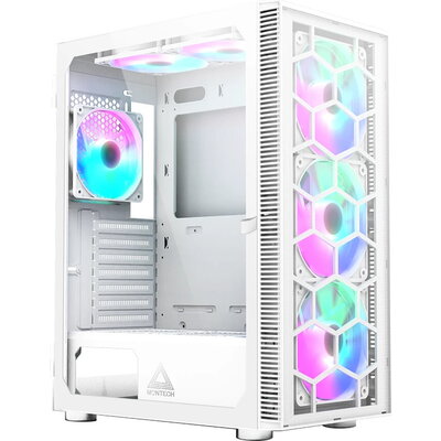 Montech кутия X3 GLASS, Mid-tower Case, TG, 6 fixed RGB Fans, White