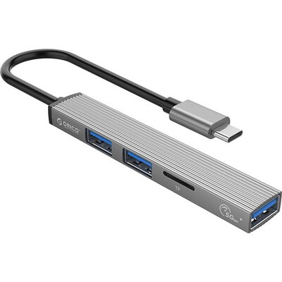 Orico хъб USB3.0/2.0 HUB 3 port + card reader TYPE C, Aluminum - AH-12F-GY