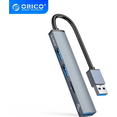 Orico хъб USB3.0/2.0 HUB 3 port + card reader, Aluminum - AH-A12F-GY