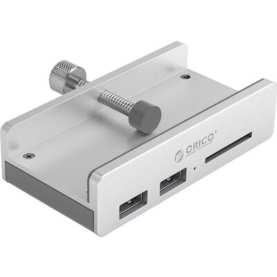 Orico хъб USB 3.0 HUB Clip Type 2 port, SD card reader - aux Micro-USB power input, Aluminum - MH2AC-U3-SV