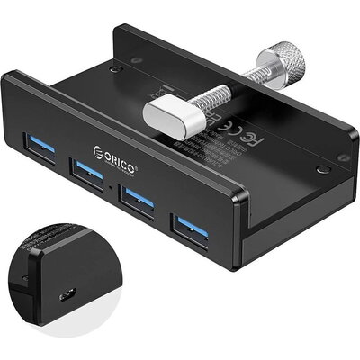 Orico хъб USB 3.0 HUB Clip Type 4 port - aux Micro-USB power input, Black - MH4PU-P-BK