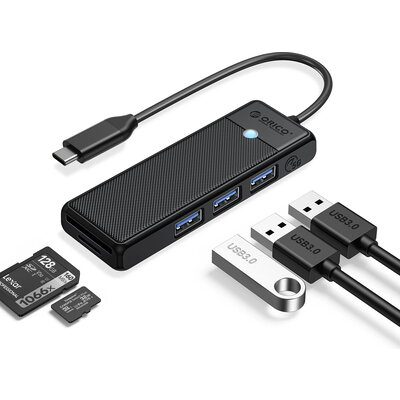 Orico хъб USB3.1 HUB Type-C - 3 x USB3.0, SD, TF - PAPW3AT-C3-015-BK