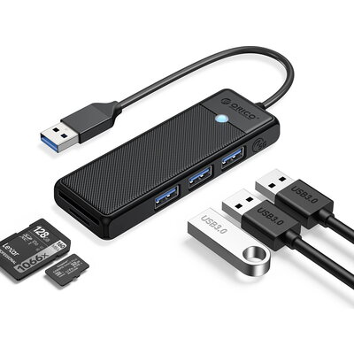 Orico хъб USB3.0 HUB - 3 x USB3.0, SD, TF - PAPW3AT-U3-015-BK