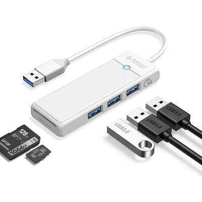 Orico хъб USB3.0 HUB White - 3 x USB3.0, SD, TF - PAPW3AT-U3-015-WH